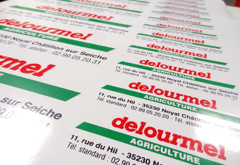 Planche d’autocollants imprimés Delourmel par ID PUB Vitré